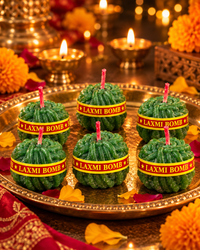 Premium Diwali Gift Hamper with Lotus Candle Holders, Ladoo & Sutli Bomb Candles, Mug, Makhana, Beetroot Chips & Handmade Shubh Labh