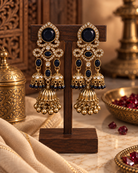 Jhumka Earrings for Women, Traditional Kundan Style Gold-Tone Chandbali Jhumki Earrings with Crystal & Bead Detailing, Ethnic Party Wear Jewellery for Wedding & Festive Occasions