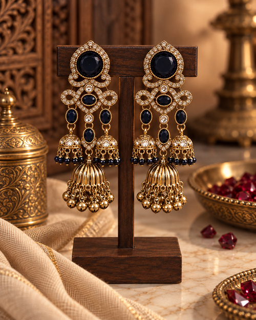 Jhumka Earrings for Women, Traditional Kundan Style Gold-Tone Chandbali Jhumki Earrings with Crystal & Bead Detailing, Ethnic Party Wear Jewellery for Wedding & Festive Occasions