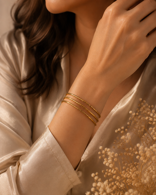 Premium Anti Tarnish Gold Bangle Set of 3 for Women | 2.6 Size | Slim Stackable Stainless Steel Bangles | Waterproof Hypoallergenic Tarnish-Free Minimal Jewelry