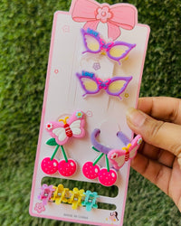 Navratri Kanjak Hamper Pack of 10, Girls Hair Accessories Set with 2-Colour Dry Clay & 2 Eclairs, Colourful Butterfly and Flower Hair Clips, Kanya Pujan Return Gift