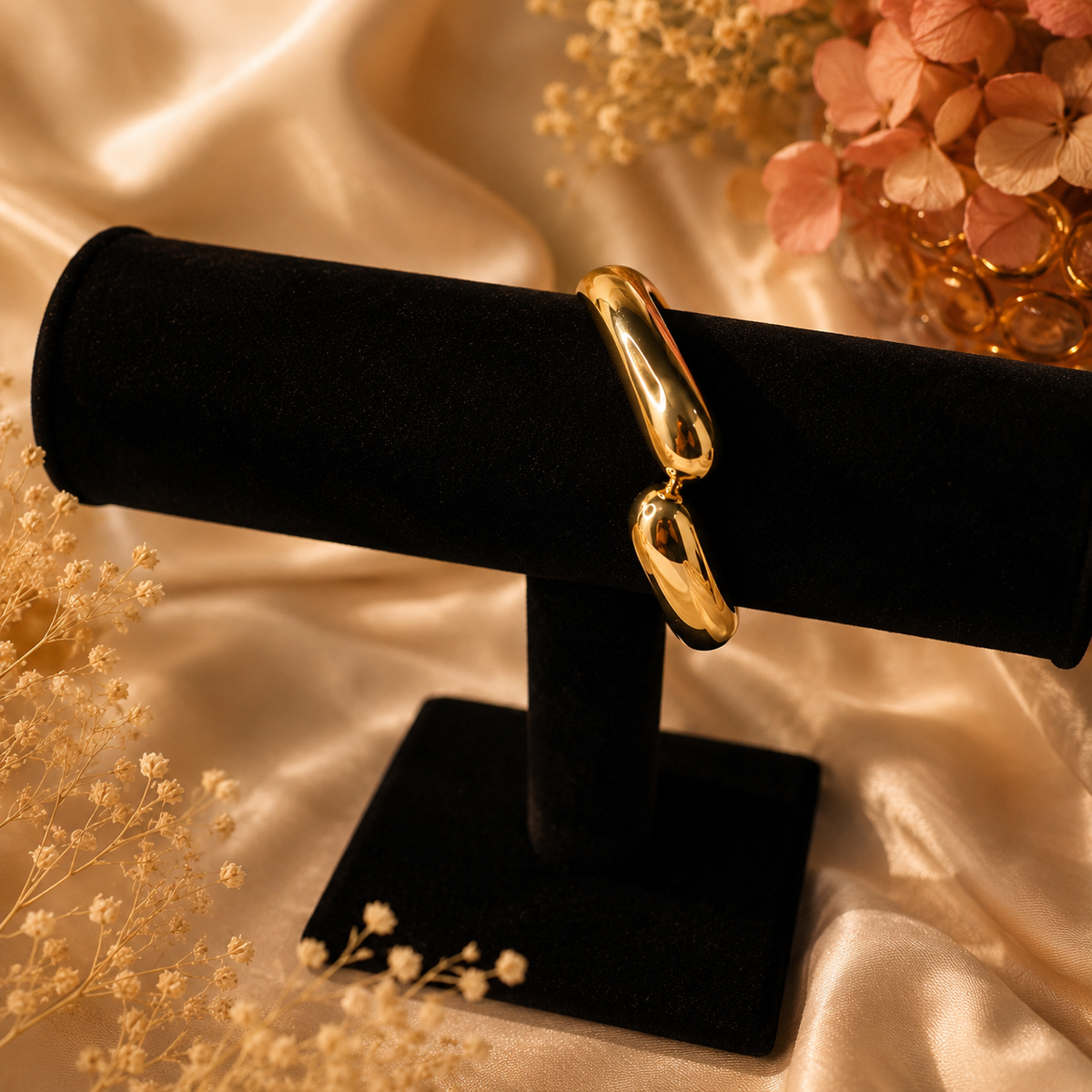 Premium Anti Tarnish Gold Hand Cuff for Women | Glossy Statement Open Cuff Bracelet | Stainless Steel, Waterproof & Hypoallergenic