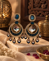 Statement Ethnic Earrings for Women, Traditional Indian Jewellery with Black Blue & Purple Stone Details, Long Drop Designer Earrings for Wedding & Festive Wear