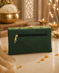 Green Handcrafted Embellished Clutch Bag | Party & Wedding Clutch