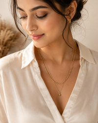 Premium Anti Tarnish Dual Chain Beaded Layered Pendant Necklace for Women | Minimal Gold Stainless Steel Necklace | Waterproof & Hypoallergenic