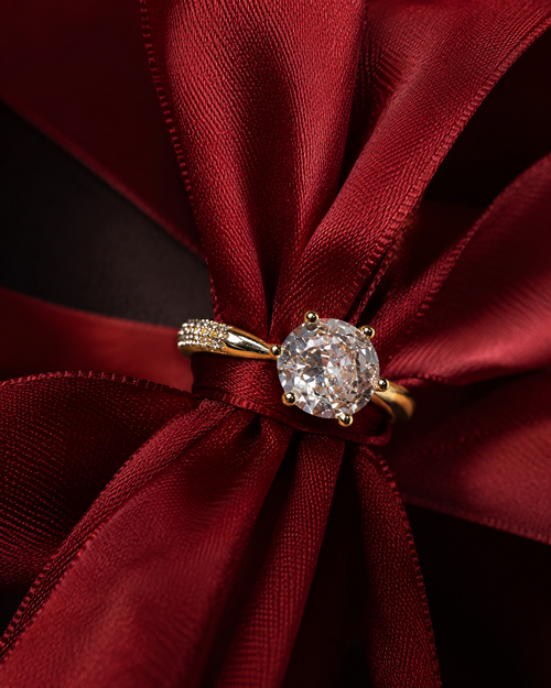 Anti Tarnish Adjustable Solitaire Ring for Women | Gold Statement Ring