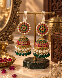 Premium Jhumki Earrings for Women, Pearl & Stone Studded Traditional Indian Ethnic Earrings for Karwa Chauth, Wedding, Diwali, Festive & Party Wear