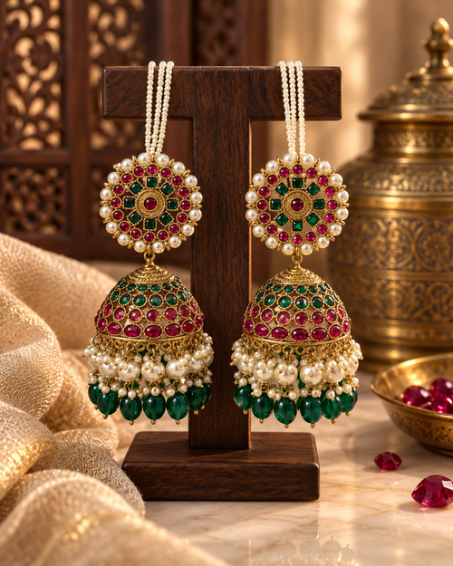 Premium Jhumki Earrings for Women, Pearl & Stone Studded Traditional Indian Ethnic Earrings for Karwa Chauth, Wedding, Diwali, Festive & Party Wear