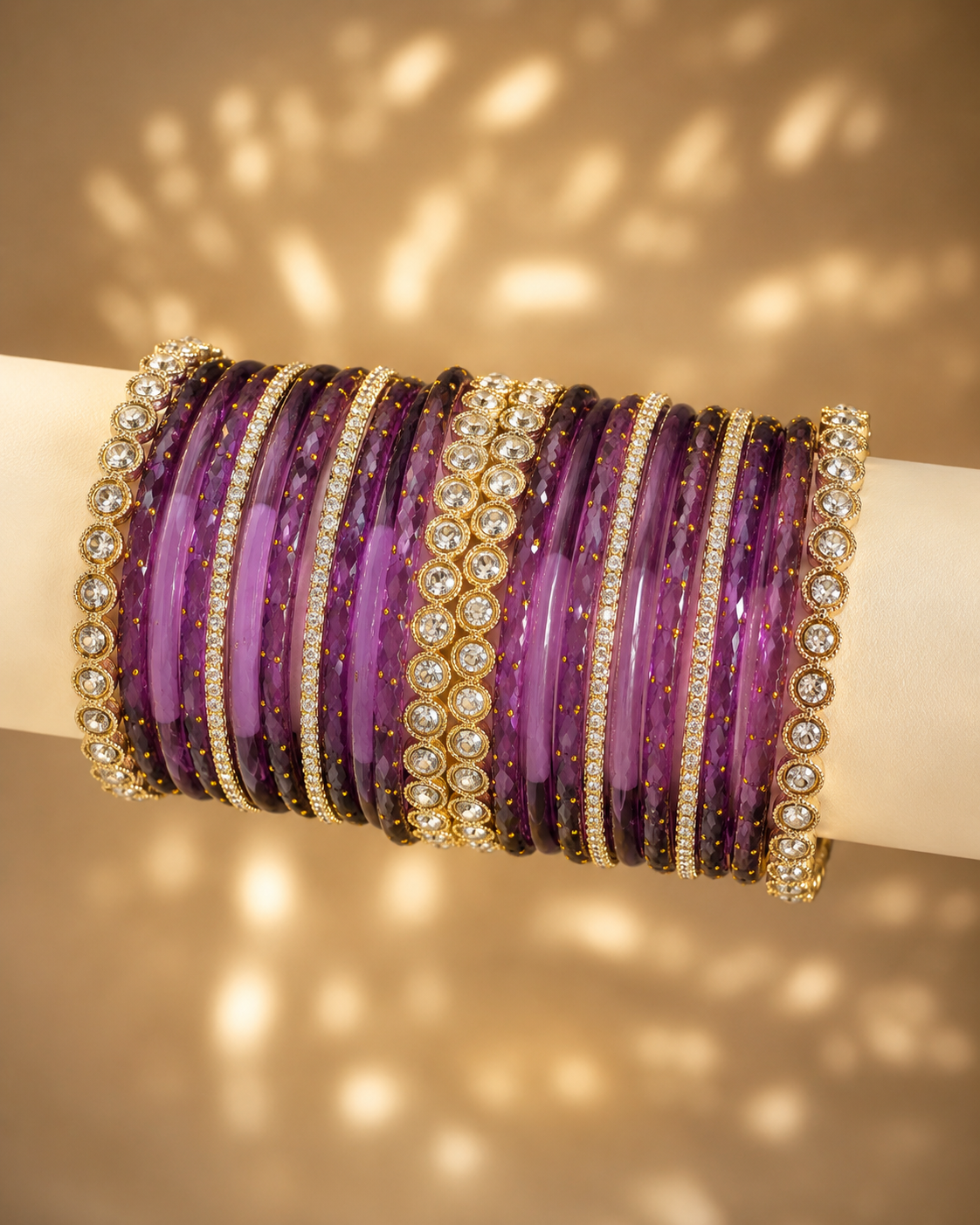 Onion Purple Designer Bangles Set with Jelly & Crystal Accents