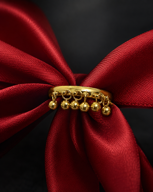 Adjustable Anti Tarnish Dangle Bead Ring | Gold Statement Ring