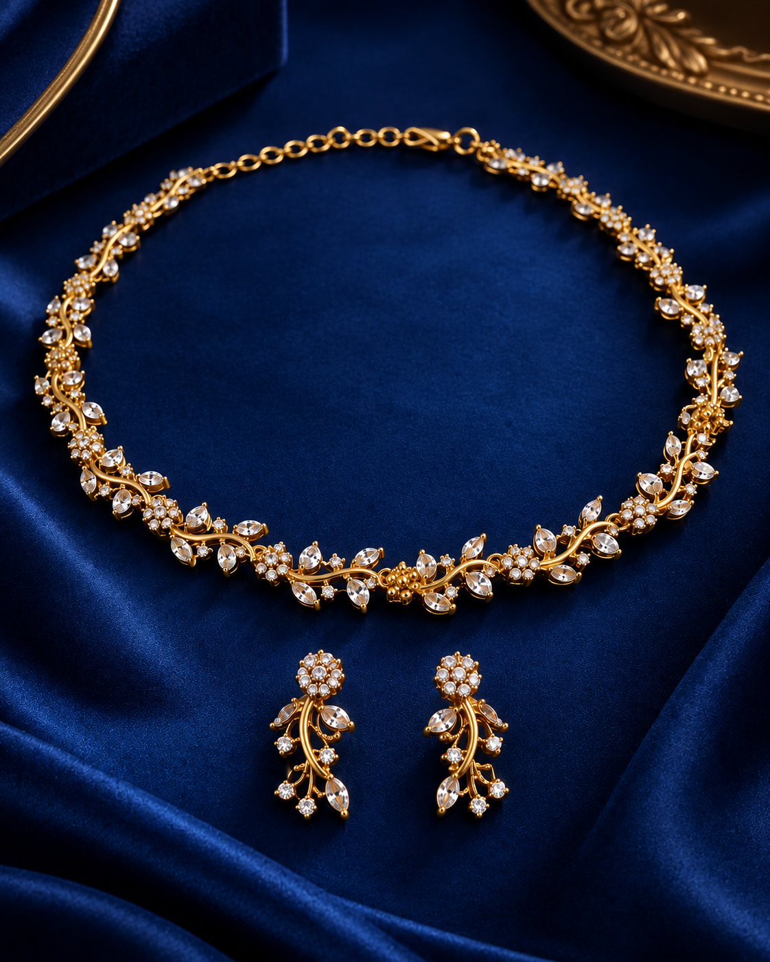 AD Necklace Set for Women, Premium Indian Heavy Look Necklace with Matching Earrings, Festive Wedding Jewellery for Karwa Chauth, Diwali, Wedding & Parties