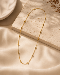 Gold Beaded Long Necklace for Women | Dainty Ball Chain Necklace | Minimalist Layering Jewellery