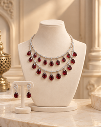 Premium AD Necklace Set for Women, Heavy Look Festive Jewellery with Necklace & Earrings, Stylish Statement Set for Karwa Chauth, Wedding, Diwali & Parties