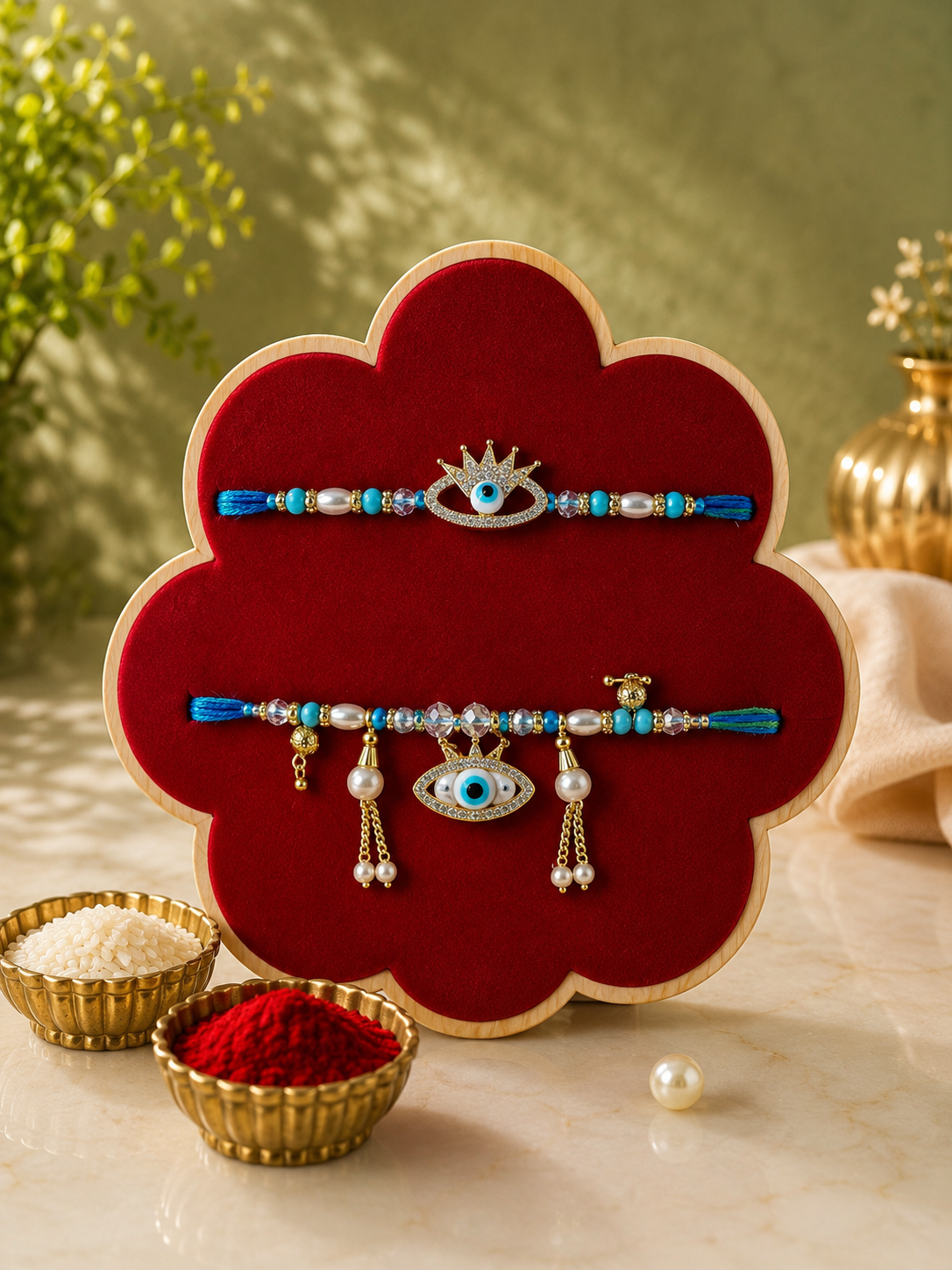 Premium AD Evil Eye Couple Rakhi Set with Roli Chawal | Designer Bhaiya Bhabhi Rakhi | Protective Nazar Rakhi for Raksha Bandhan