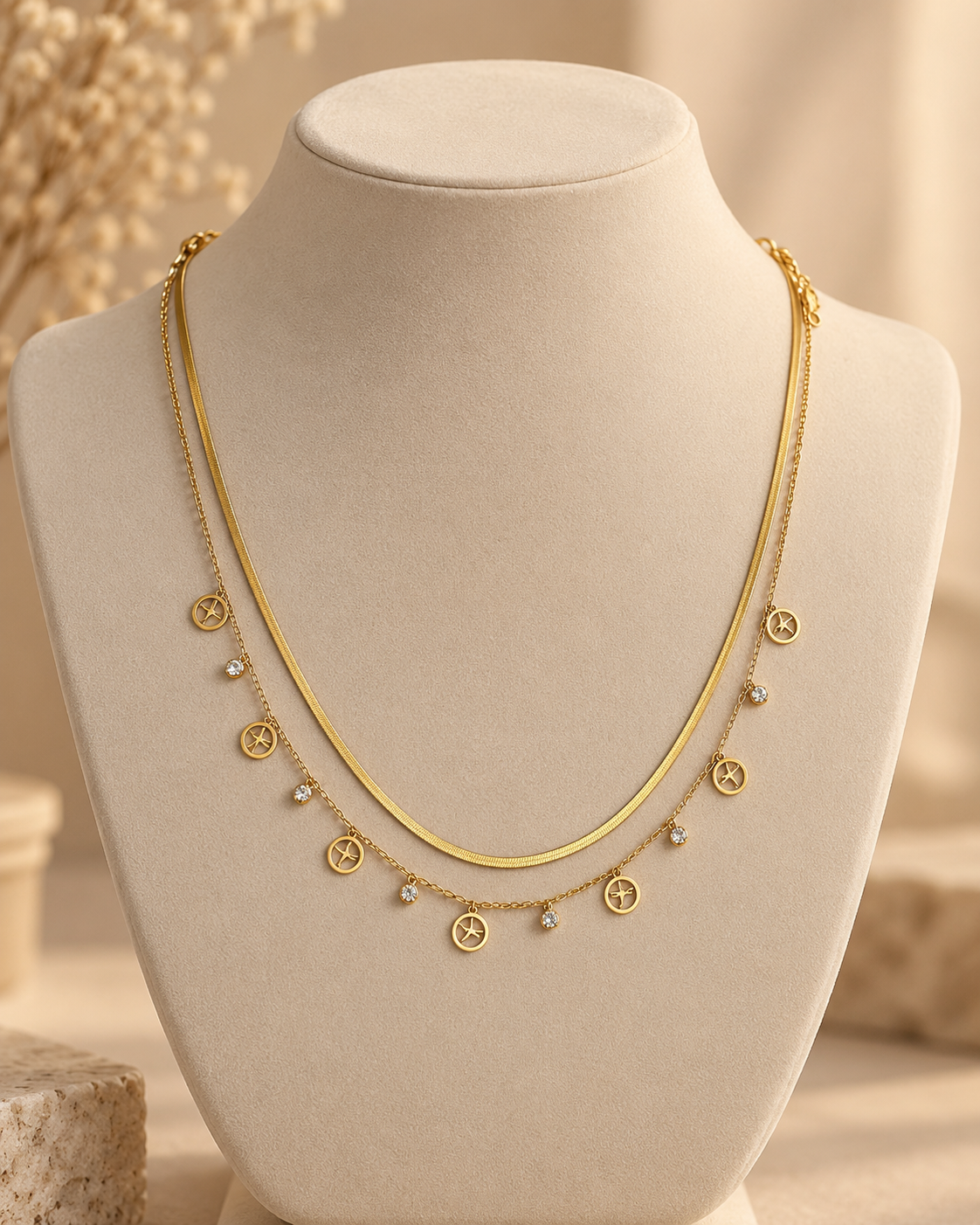 Anti-Tarnish Fly Charm Layered Necklace for Women | Gold-Tone Double Layer Statement Jewellery