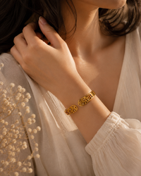 Premium Anti Tarnish Gold Hand Cuff for Women | Stainless Steel Open Cuff Bracelet | Waterproof, Hypoallergenic & Tarnish-Free Statement Jewelry
