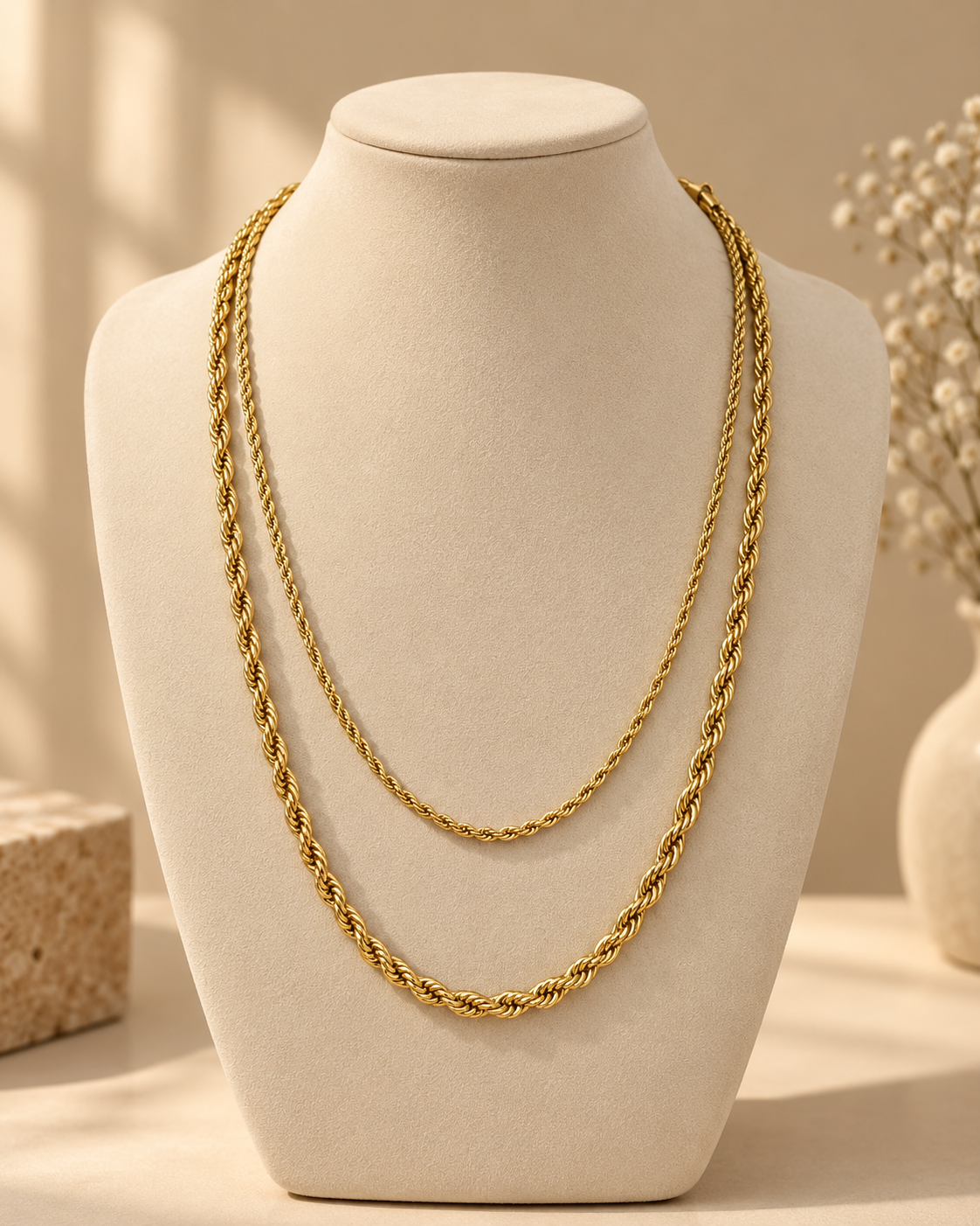 Gold Double Layer Chain Necklace for Women | Rope Chain & Dainty Link Layered Necklace | Minimal Statement Fashion Jewellery