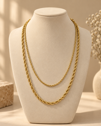 Gold Double Layer Chain Necklace for Women | Rope Chain & Dainty Link Layered Necklace | Minimal Statement Fashion Jewellery
