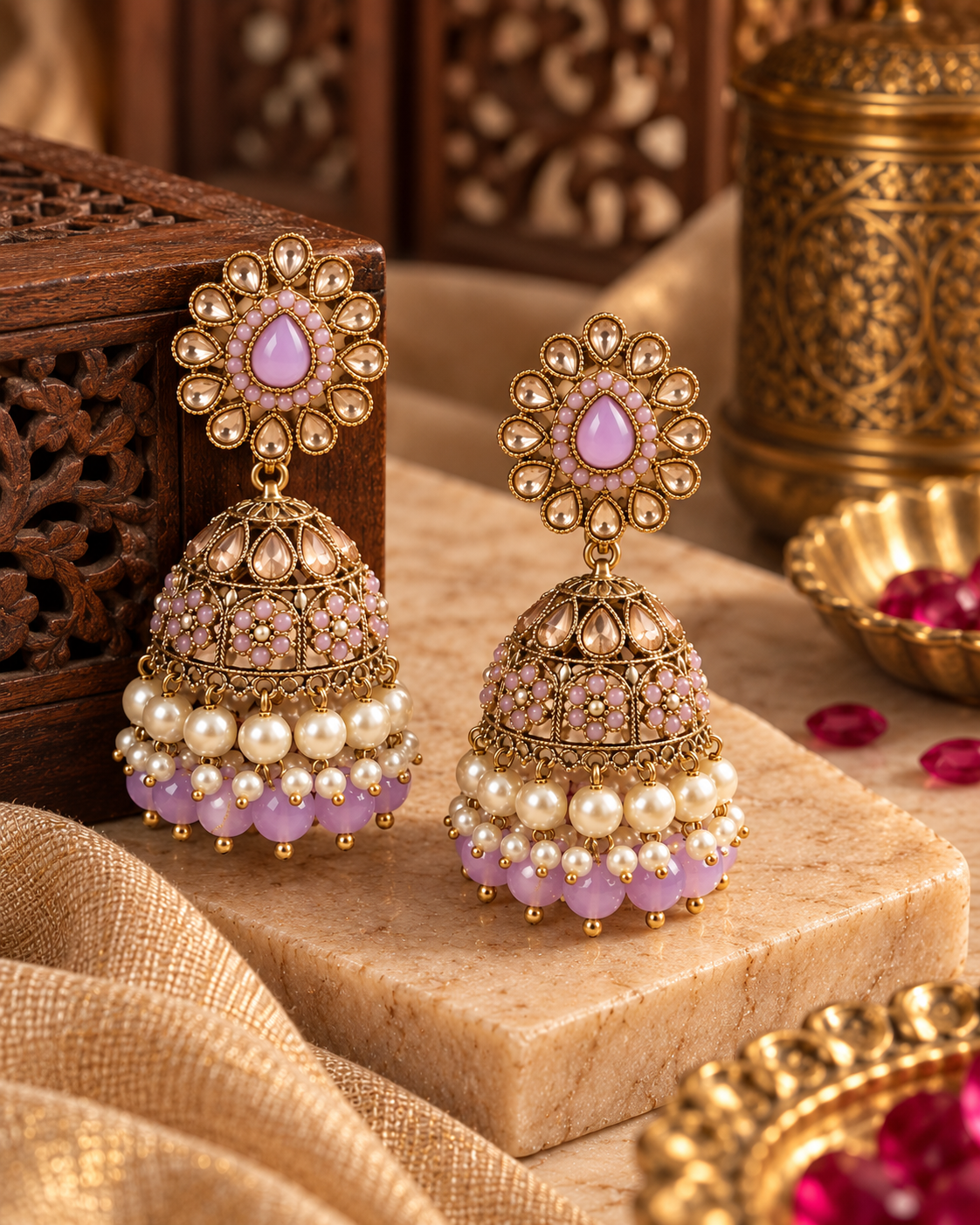 Jhumka Earrings for Women, Festive Indian Heavy-Look Lightweight Trending Jhumkas, Unique Traditional Earrings for Karwa Chauth, Diwali, Weddings & Functions
