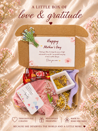 Mother’s Day Gift Box | Scrunchie, Tulip Hair Clip, Heart Pendant & Chocolates Gift Hamper for Mom