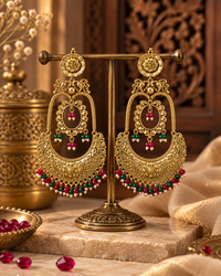 Traditional Ethnic Earrings for Women, Statement Designer Earrings with Multicolor Bead Detailing, Festive Jewellery for Karwa Chauth, Wedding, Diwali & Parties