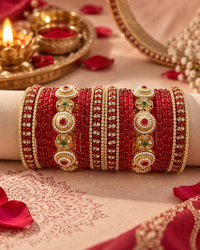 Red Designer Bangles for Women, Bridal Stone Studded Bangle Set, Traditional Kangan Jewellery for Wedding Festive Wear, Sizes 2.4 & 2.8