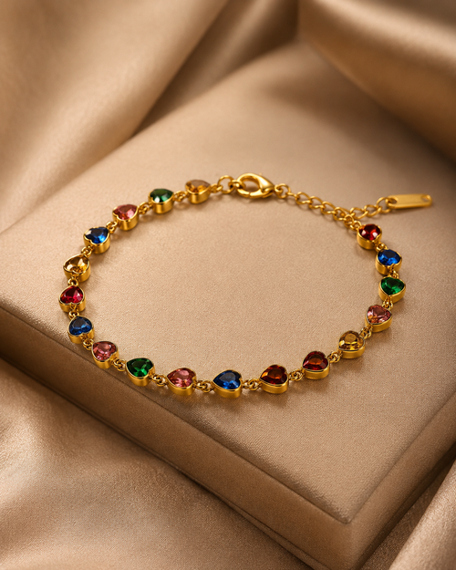 Anti Tarnish Heart Bracelet for Women | Crystal & Multi Color