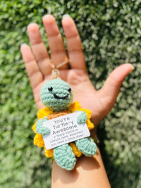 Crochet Turtle Keychain with Sunflower Design, Cute Bag Charm & Backpack Charm Gift for Girls, Boys and Turtle Lovers