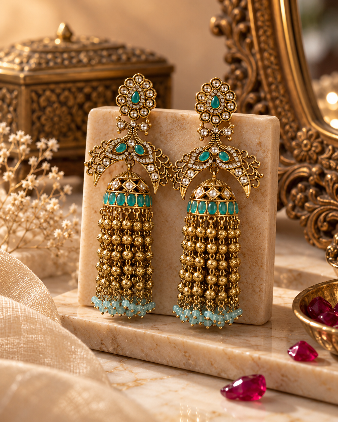 Premium Festive Indian Earrings for Women, Heavy-Look Lightweight Statement Earrings with Beads & Pearl Detailing for Karwa Chauth, Diwali, Weddings & Functions