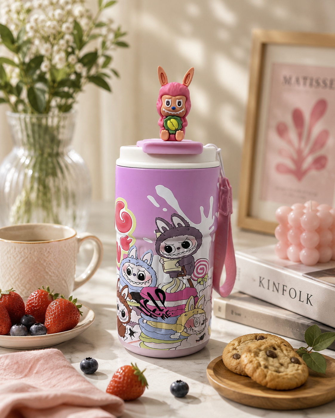 600ml Stainless Steel Leakproof Cartoon Water Bottle with Charm