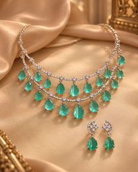 Premium AD Necklace Set for Women, Heavy Look Festive Jewellery with Necklace & Earrings, Stylish Statement Set for Karwa Chauth, Wedding, Diwali & Parties