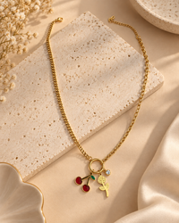 Gold Cherry Charm Necklace for Women | Trendy Cherry & Leaf Pendant Chain | Cute Statement Jewellery for Women