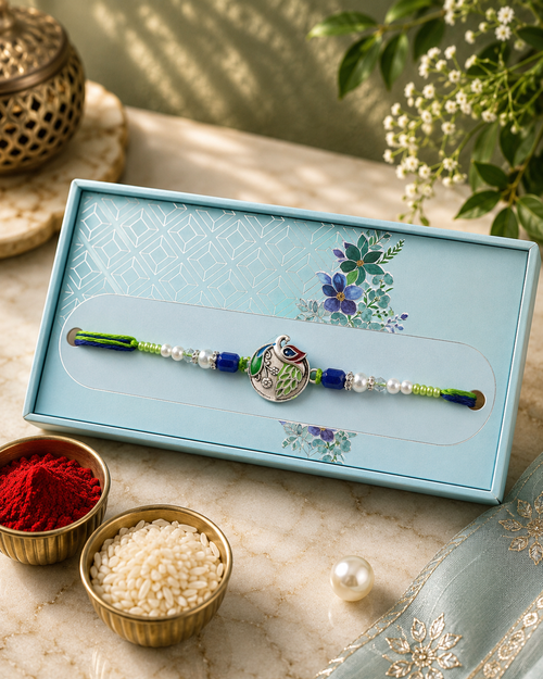 Premium Designer Rakhi for Brother | Handmade Enamel Statement Rakhi with Crystal & Metal Beads | Luxury Raksha Bandhan Gift | Jugnu Store