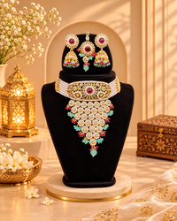 Jugnu Store Heavy Look Bridal Choker Necklace Set for Women with Jhumka Earrings and Maang Tikka, Traditional Indian Jewellery for Wedding, Festive Wear and Parties
