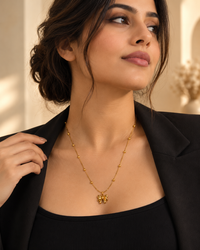 Bow Pendant Necklace for Women | Gold-Tone Beaded Chain Necklace | Elegant Minimalist Jewellery