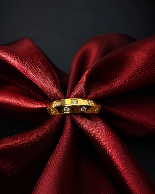 Anti Tarnish CZ Band Ring | Gold Stainless Steel Ring Size 8