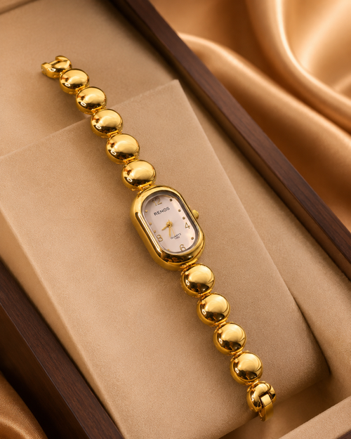 Anti Tarnish Gold Beaded Women’s Watch with White Dial | Luxury