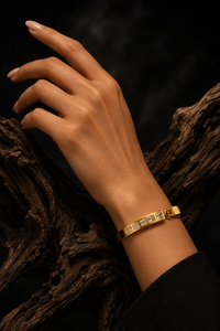 Anti Tarnish Gold Bracelet for Women | Crystal Square Stone Statement Bracelet | Elegant Geometric Cuff Jewellery | Stylish Everyday & Party Wear