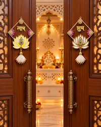 Shubh Labh Lotus Door Stickers Set of 2 | Decorative Diwali Stickers for Main Door, Windows & Mandir