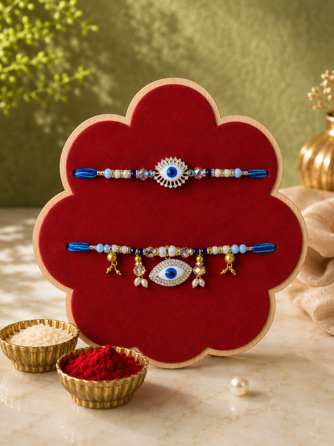 Premium AD Evil Eye Couple Rakhi Set with Roli Chawal | Designer Bhaiya Bhabhi Rakhi | Protective Nazar Rakhi for Raksha Bandhan