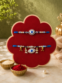 Premium AD Evil Eye Couple Rakhi Set with Roli Chawal | Designer Bhaiya Bhabhi Rakhi | Protective Nazar Rakhi for Raksha Bandhan