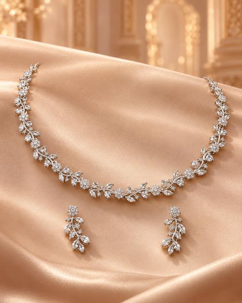 AD Necklace Set for Women, Premium Indian Heavy Look Necklace with Matching Earrings, Festive Wedding Jewellery for Karwa Chauth, Diwali, Wedding & Parties