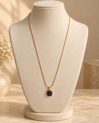 Black Stone Pendant Necklace for Women | Minimalist Gold-Tone Necklace | Anti-Tarnish Jewellery