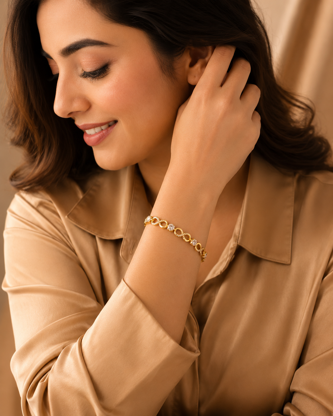 Anti Tarnish Infinity Crystal Bracelet for Women | Gold Plated