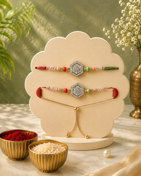 Premium AD Couple Rakhi Set with Roli Chawal | Designer Bhaiya Bhabhi Rakhi | American Diamond Rakhi for Raksha Bandhan