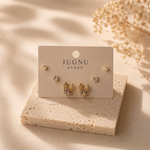 Anti-Tarnish Crystal Bow Earrings Set | 3-Pair Stud Earrings Set for Women | Everyday Sparkle Collection