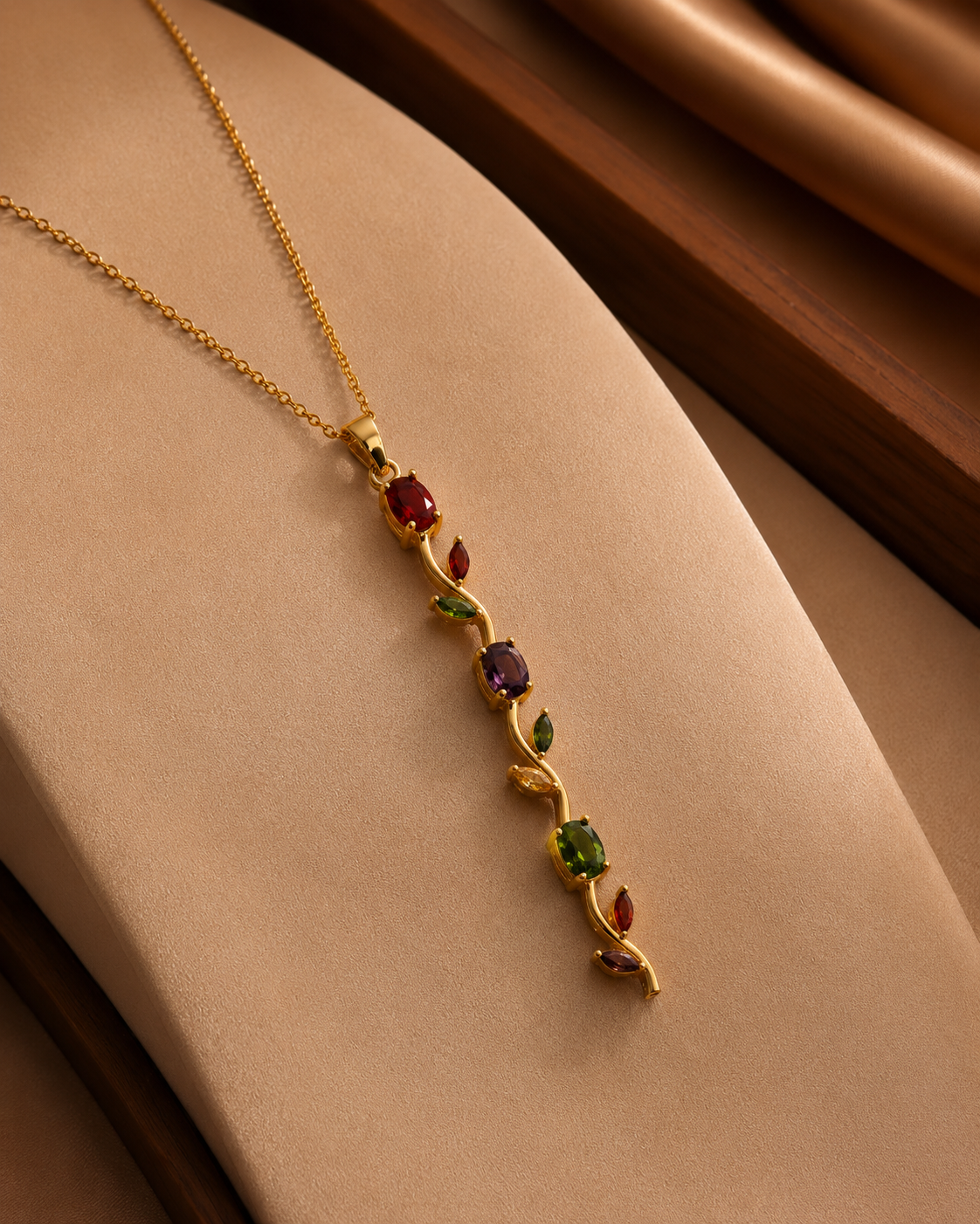 Anti Tarnish Multicolor Vine Pendant Necklace for Women | Gold Plated
