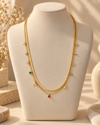 Anti-Tarnish Butterfly Charm Layered Necklace for Women | Gold-Tone Multicolor Crystal Statement Jewellery