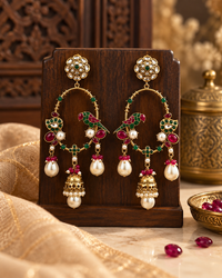 Festive Indian Earrings for Women, Lightweight Parrot Design Ethnic Earrings with Pearl Drops, Traditional Jewellery for Karwa Chauth, Diwali, Wedding & Functions