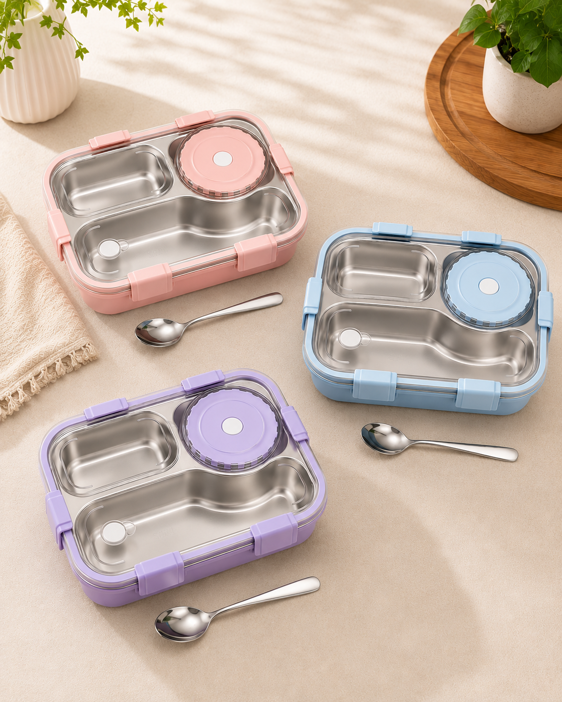 Leakproof Stainless Steel Lunch Box with Soup Bowl & Spoon
